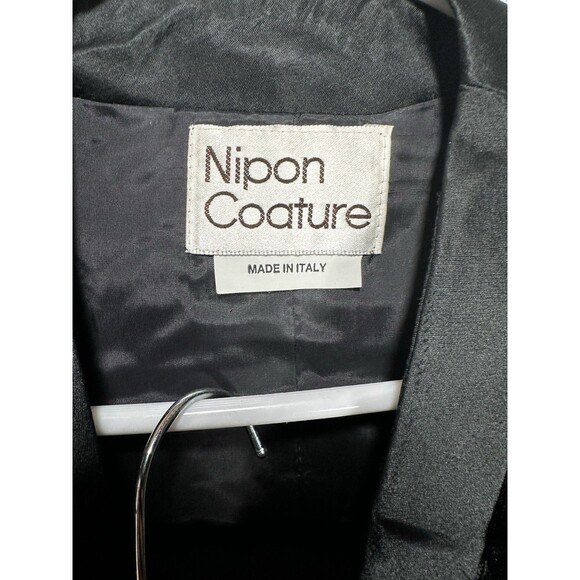 Vintage Nipon Coature 2 Piece Midi Skirt Suit Black Velour 4 Button Blazer - Picture 2 of 15